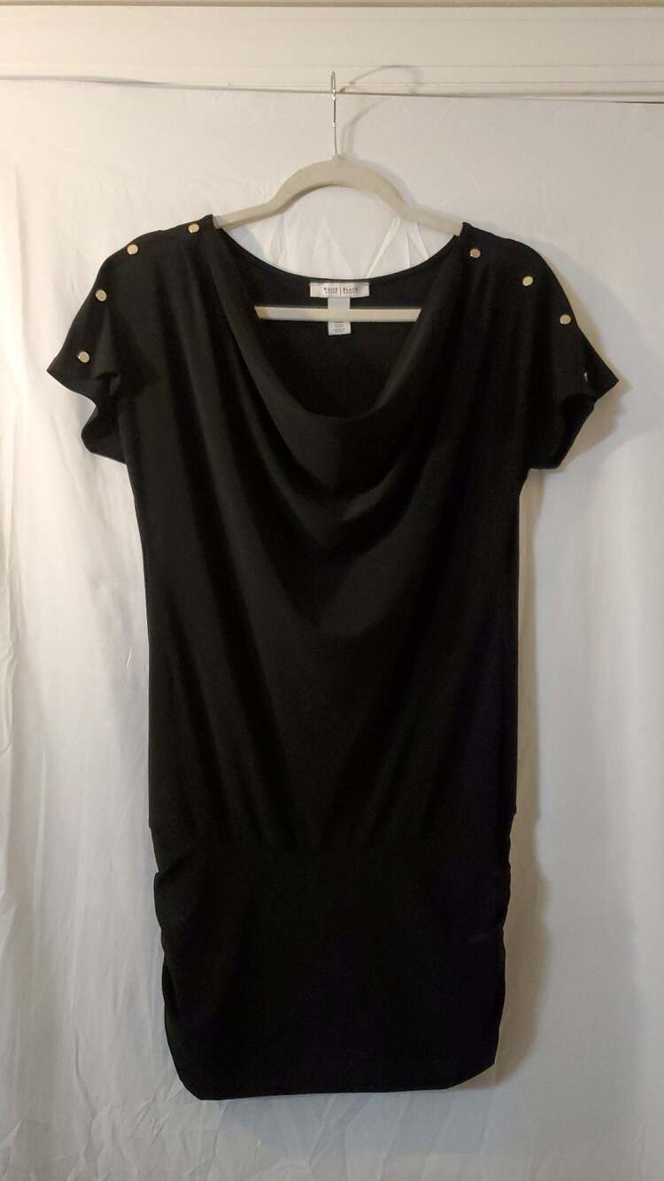 White House Black Market Black Cowl Neck Studded Shoulder Top Size S
